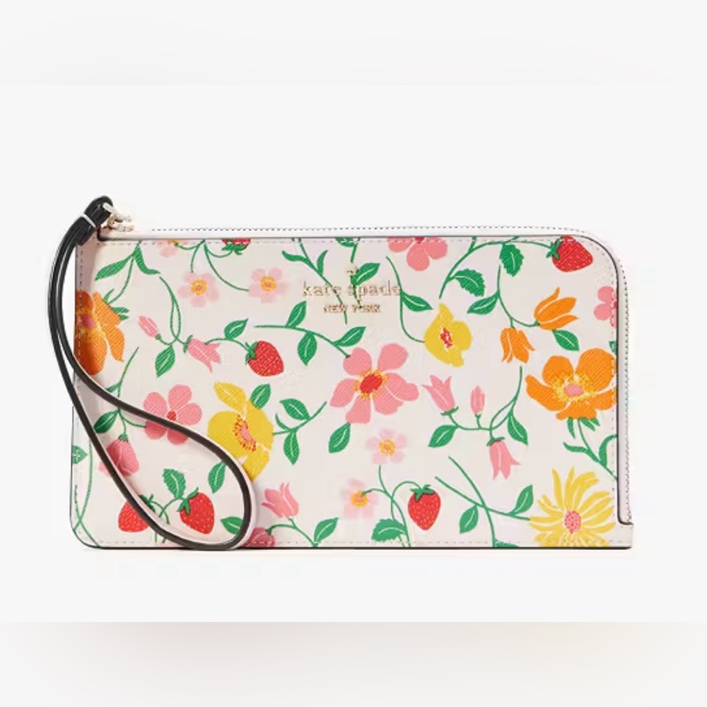 NEW! KATE SPADE - Lucy Garden Medium L-zip Wristlet -  Pink Multi